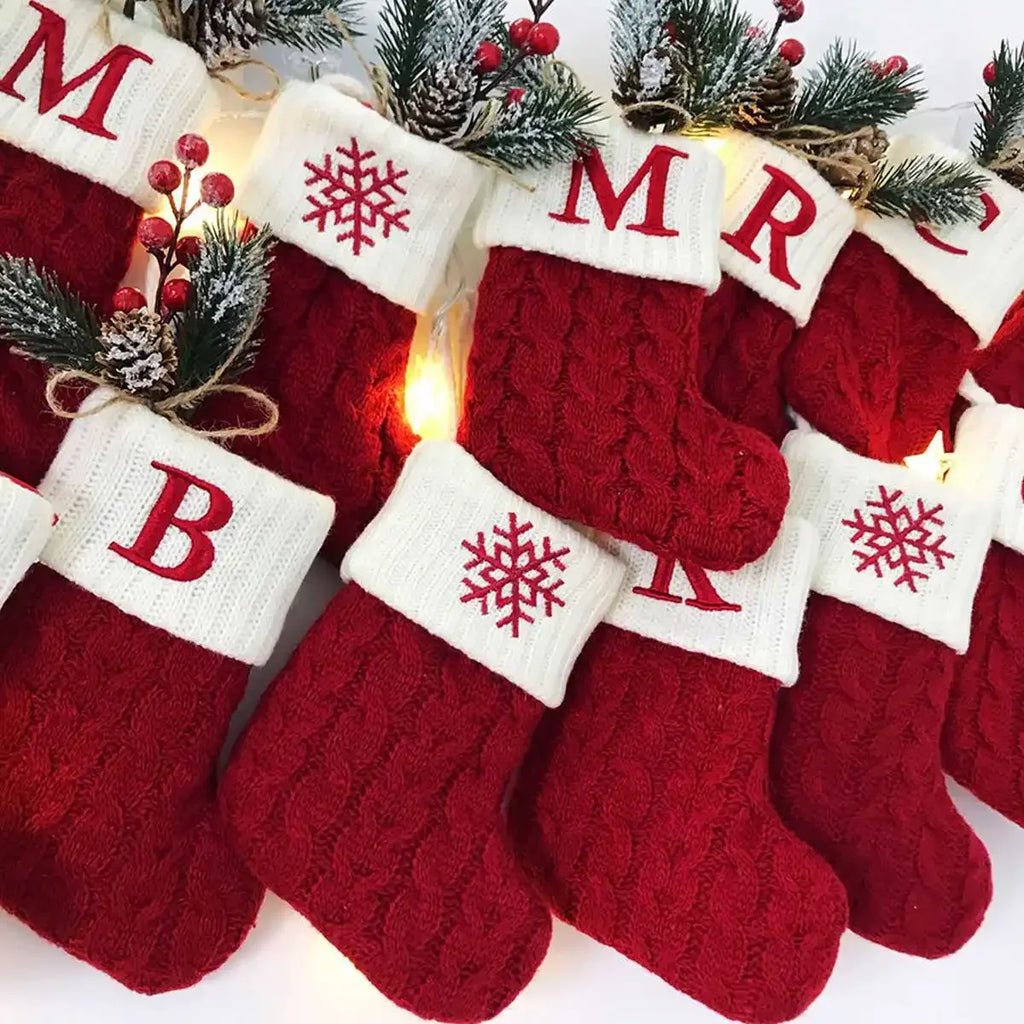 Meias de Natal em tricô com letra