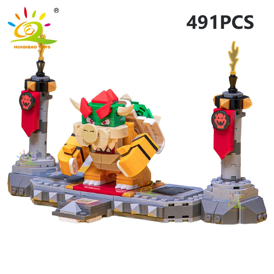 HUIQIBAO TOYS 491Pcs Boys DIY Japanese Games Cartoon Koopa With Combat Platform Building Blocks Bricks Toys  Children Adult Gift