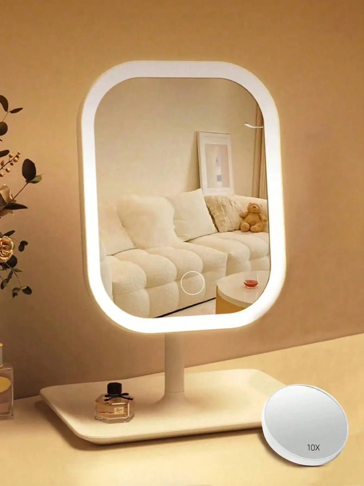 Espelho de Maquilhagem LED com 3 Cores de Luz e Espelho 10X