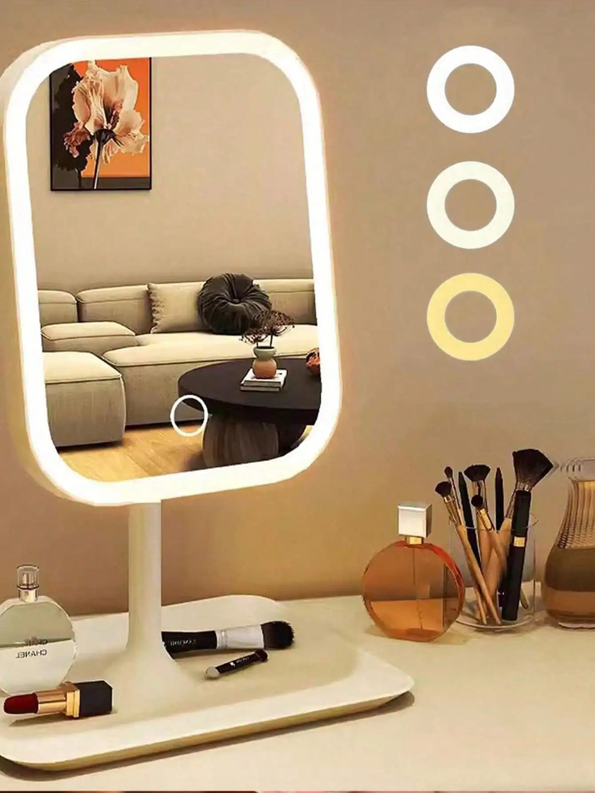 Espelho de Maquilhagem LED com 3 Cores de Luz e Espelho 10X