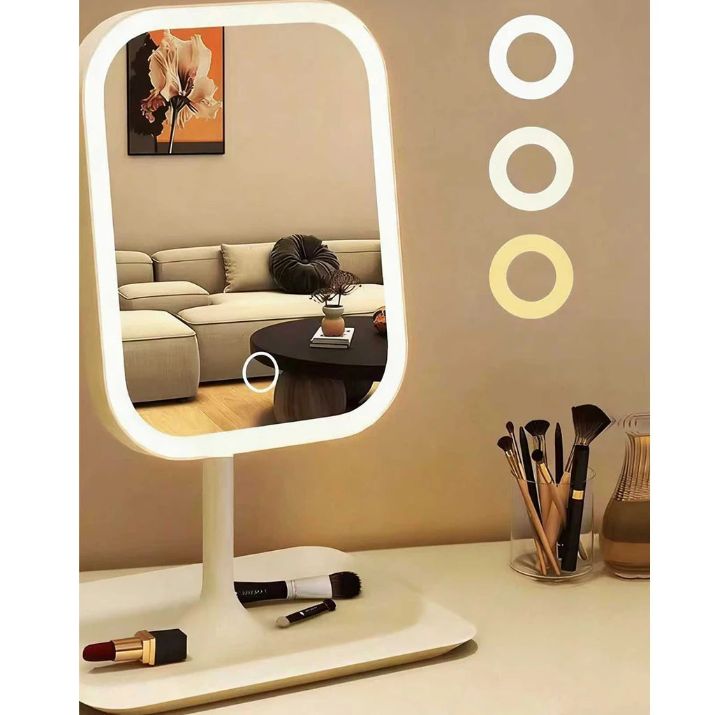 Espelho de Maquilhagem LED com 3 Cores de Luz e Espelho 10X