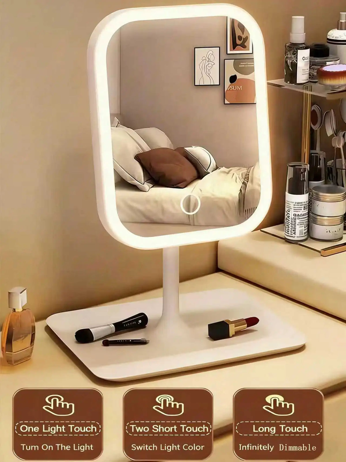 Espelho de Maquilhagem LED com 3 Cores de Luz e Espelho 10X