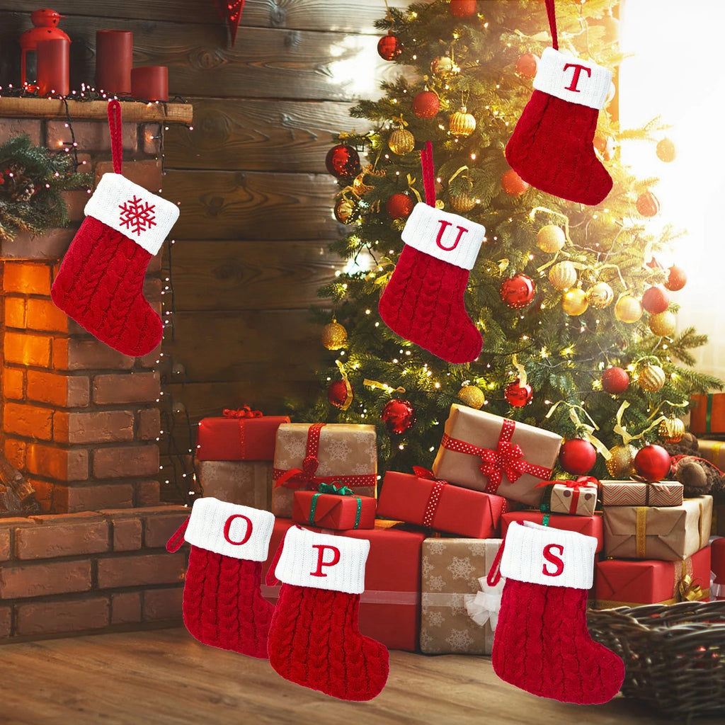 Meias de Natal em tricô com letra