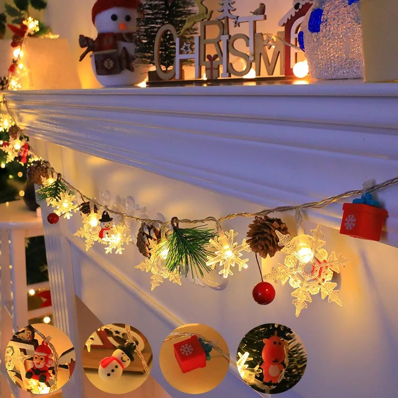 Fio de luzes Led Natal com vários elementos decorativos