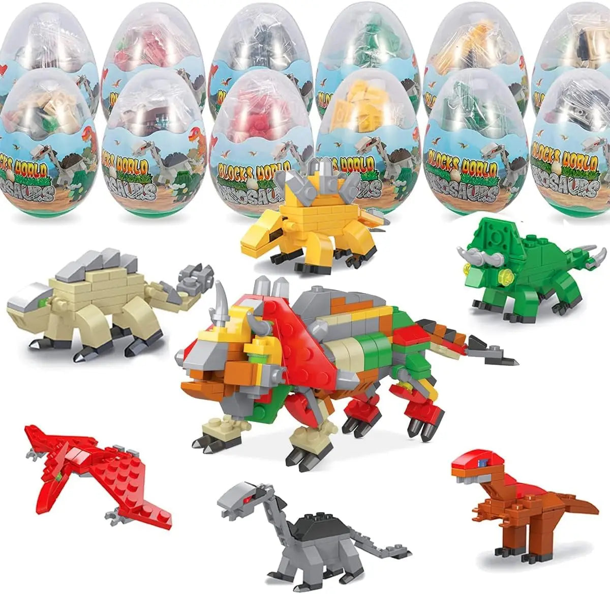 Conjunto de 12 mini blocos de construção dinossauro