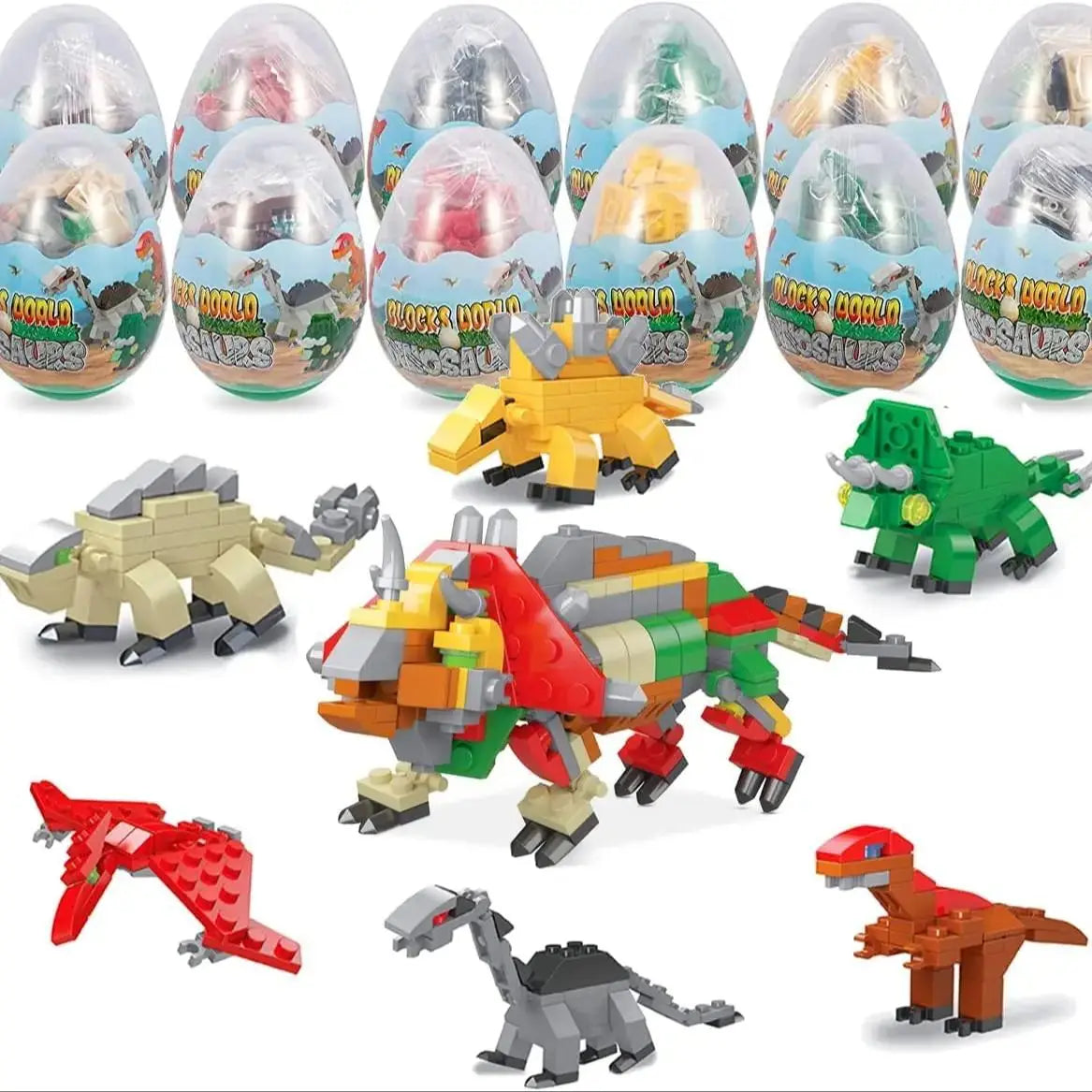 Conjunto de 12 mini blocos de construção dinossauro