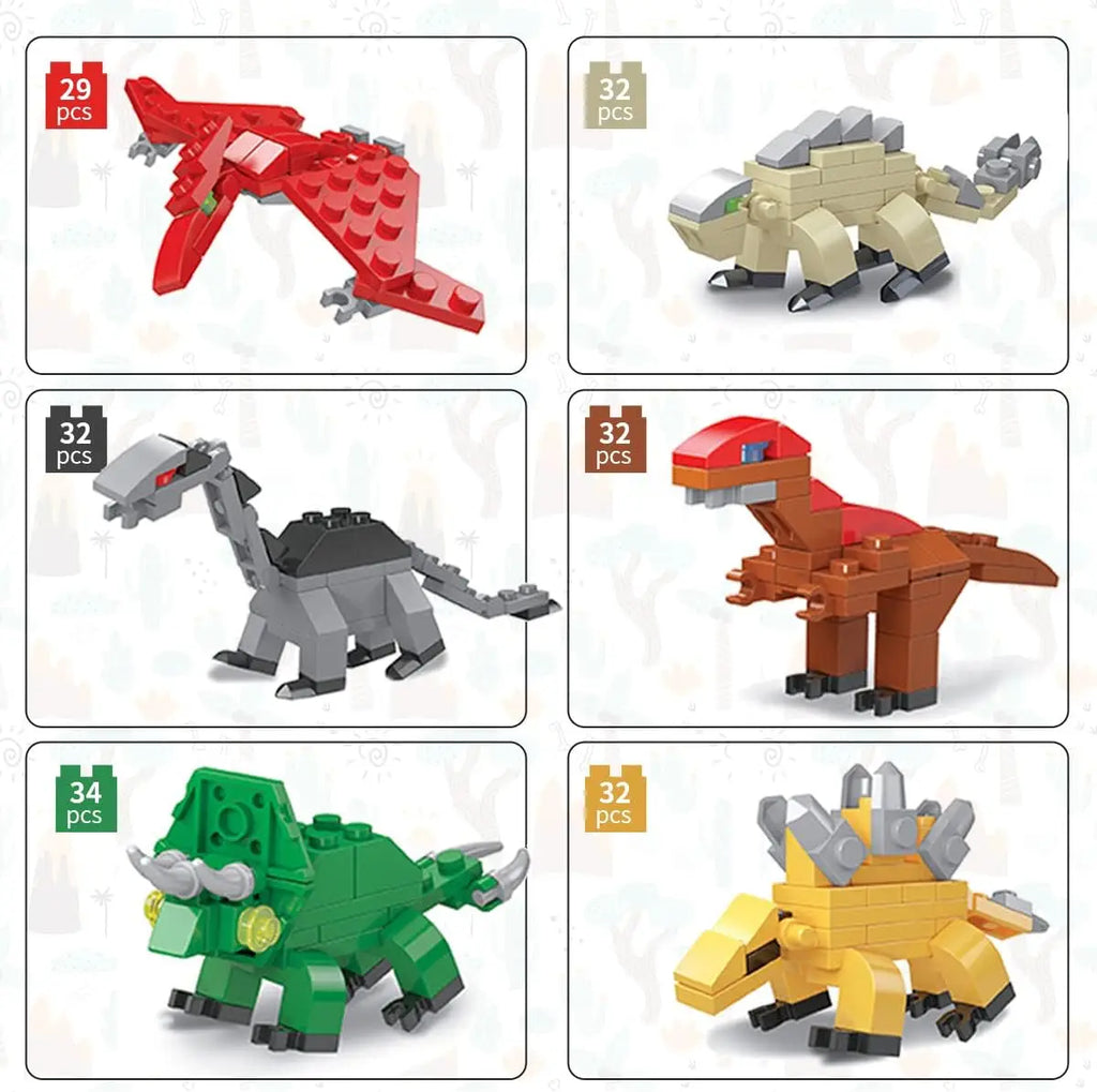 Conjunto de 12 mini blocos de construção dinossauro