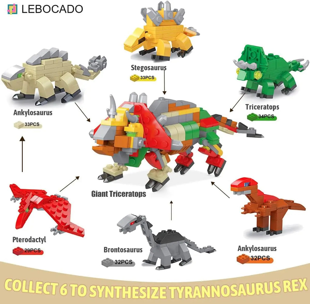 Conjunto de 12 mini blocos de construção dinossauro