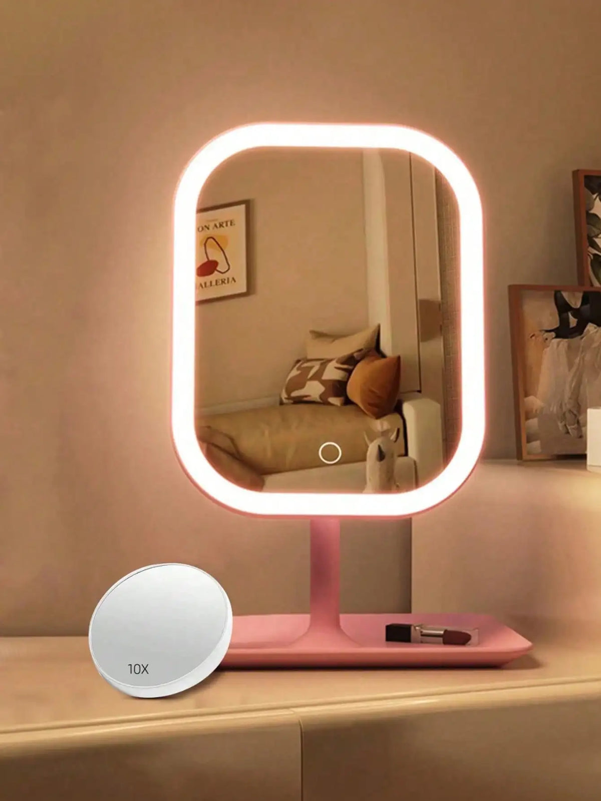 Espelho de Maquilhagem LED com 3 Cores de Luz e Espelho 10X