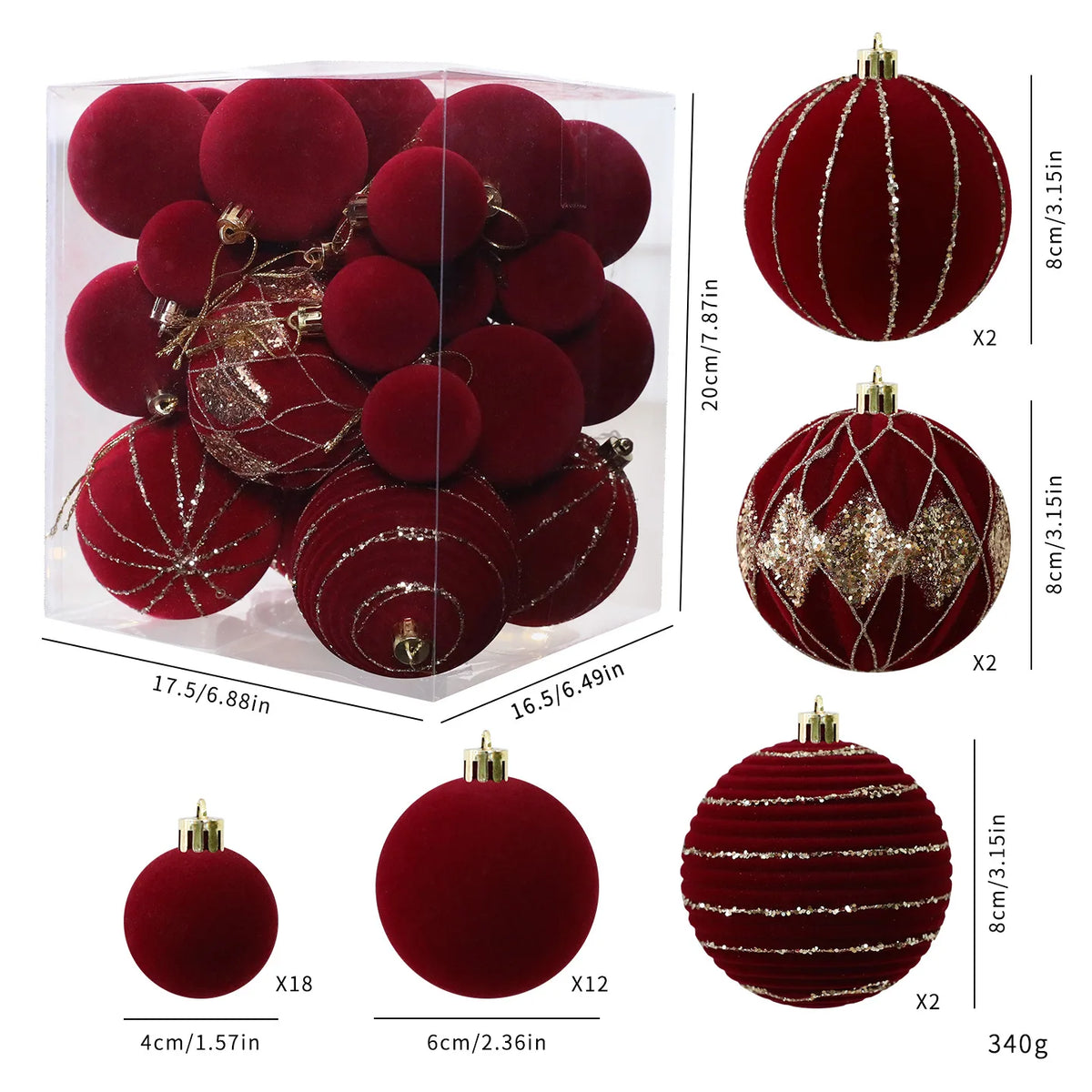 Bolas para árvore de Natal em veludo