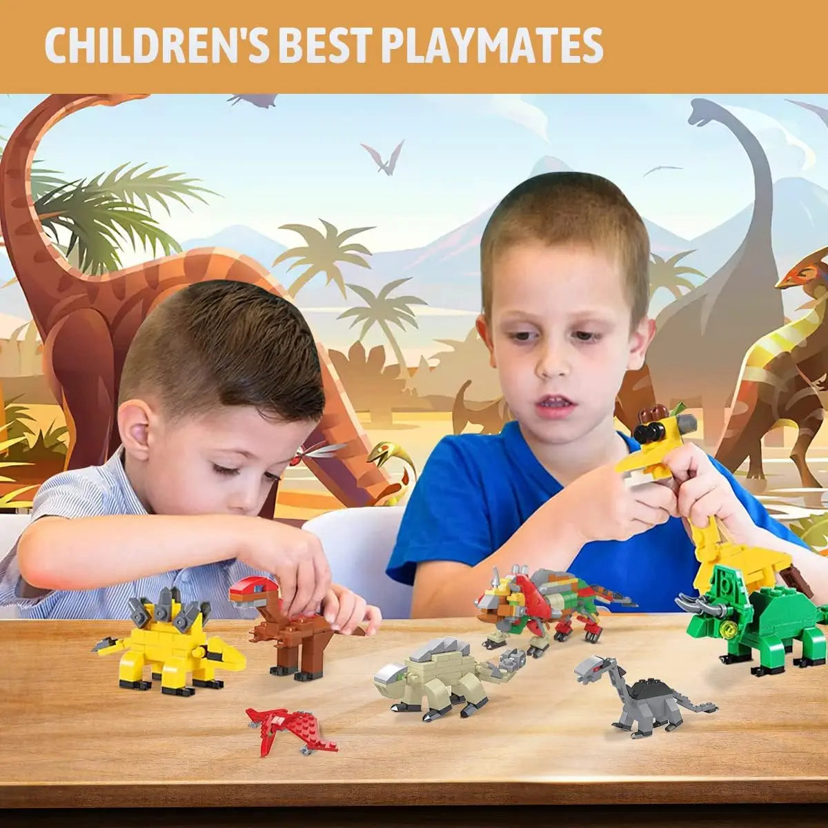 Conjunto de 12 mini blocos de construção dinossauro