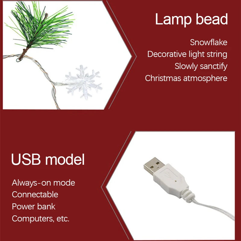 Fio de luzes Led Natal com vários elementos decorativos